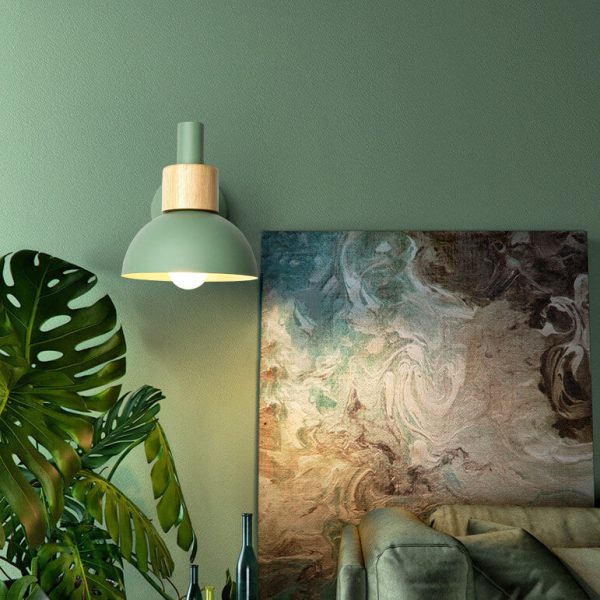 Modern Classic Macaron Solid Color Wood Iron 1-Light Wall Sconce Lamp - Image 2