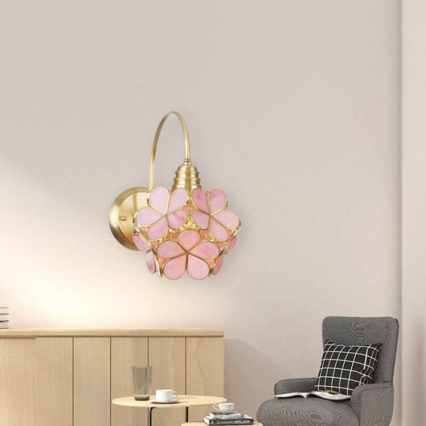 European Tiffany Vintage Brass Glass 1-Light Wall Sconce Lamp - Image 2