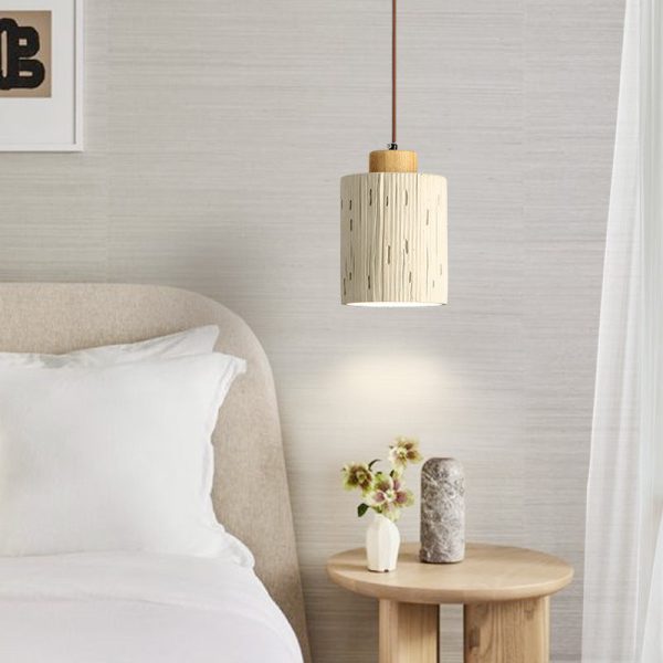 Contemporary Scandinavian Cylinder Cone Cement Solid Wood 1-Light Pendant Light For Living Room - Image 11