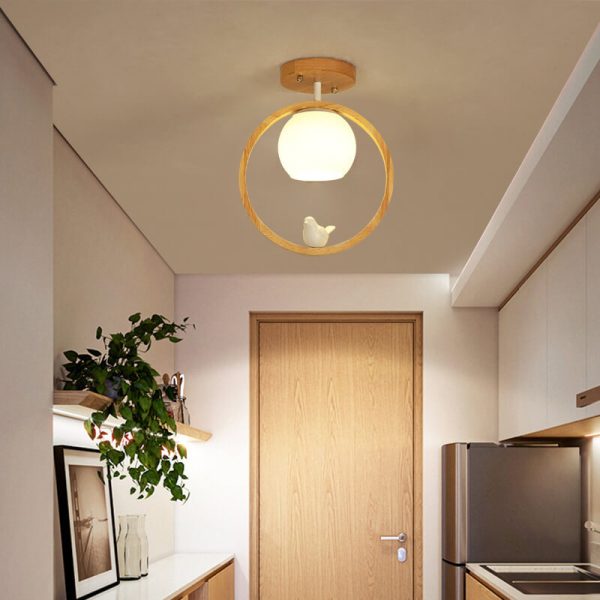 Modern Japanese Minimalist Log Bird Round 1-Light Semi-Flush Mount Ceiling Light - Image 11