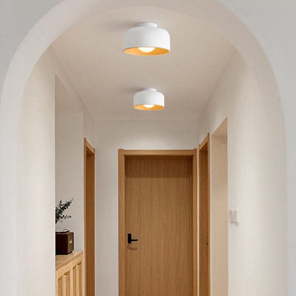 Minimalist Dome Wood Grain Iron 1-Light Semi- Flush Mount Ceiling - Image 12