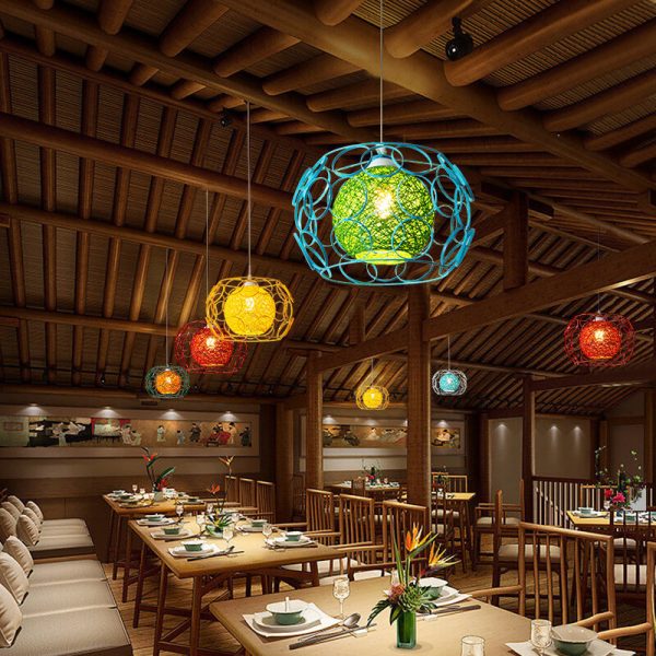 Nordic Creative Weaving Hemp Ball Iron Drum 1-Light Pendant Light - Image 28