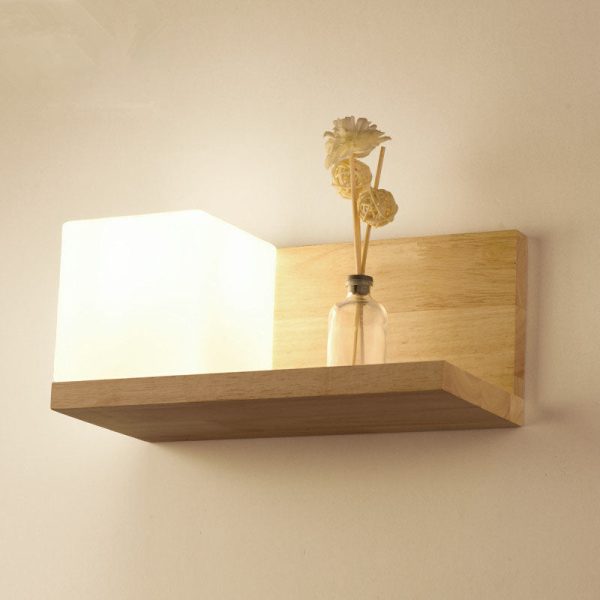 Japanese Minimalist Wood Square Glass 1-Light Wall Sconce Lamp - Image 5