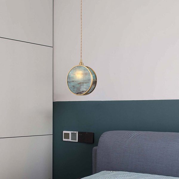 Japanese Vintage Round Drum Glass Brass 1-Light Pendant Light - Image 11