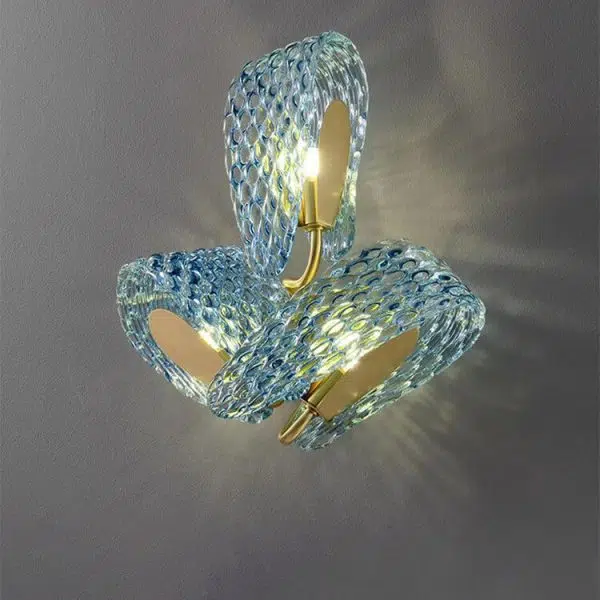 Modern Luxury Blue Floral Glass 2/3 Light Wall Sconce Lamp - Image 2
