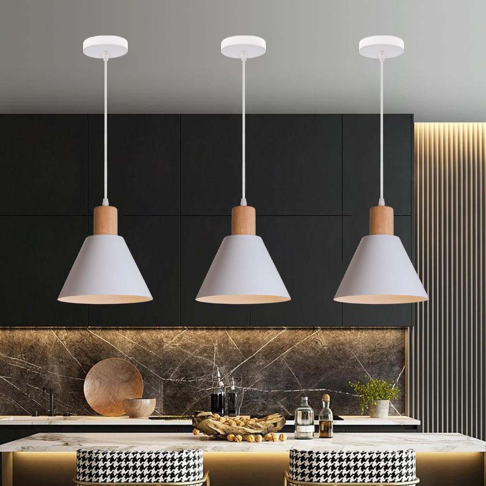 02-746cb9c4-bf3c-4021-ba22-82194e6be0ec.jpg Nordic Vintage Iron Cone Wood Top 1-Light Pendant Light - Image 1