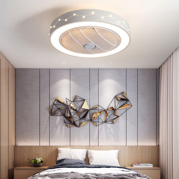 Nordic Simple Round Galaxies Enclosed LED Flush Mount Ceiling Fan Light - Image 2