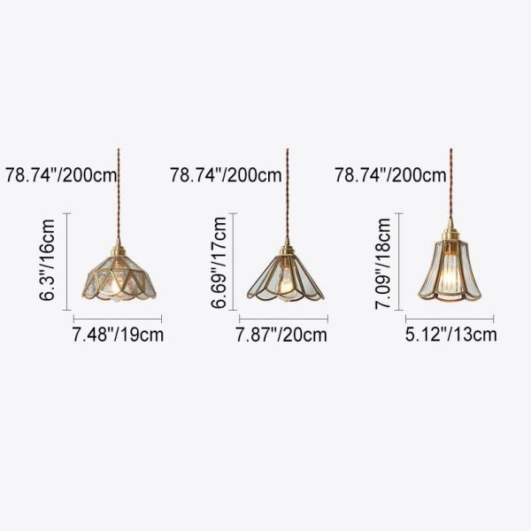 Japanese Vintage Cone Geometric Glass Copper 1-Light Pendant Light - Image 4