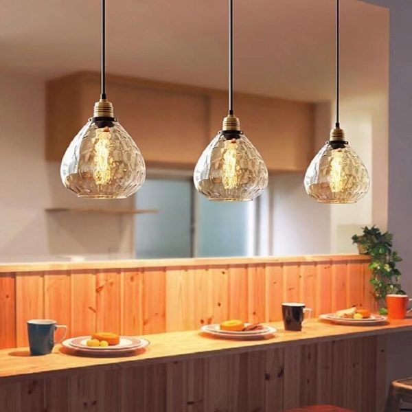 Nordic Vintage Amber Water Pattern Glass Dome 1-Light Pendant Light - Image 2