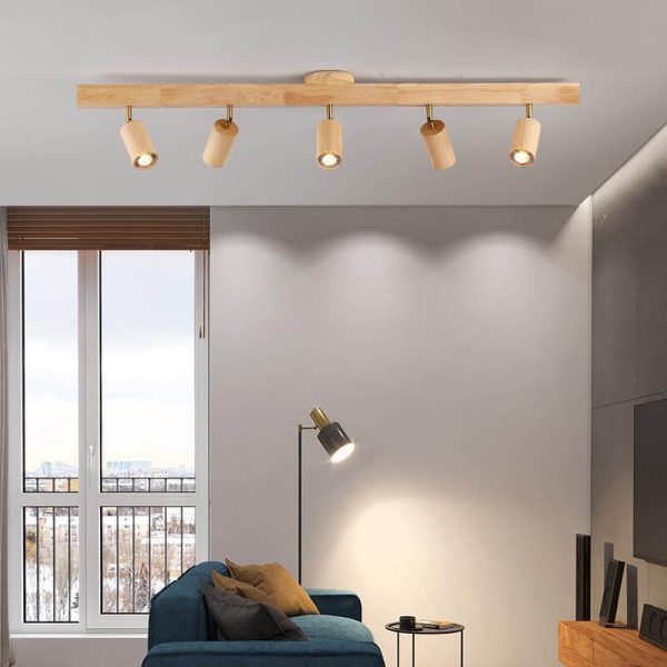 Japanese Minimalist Wooden Track Lighting LED 2/3/4/5 Light Semi-Flush Mount Ceiling Light - Image 15
