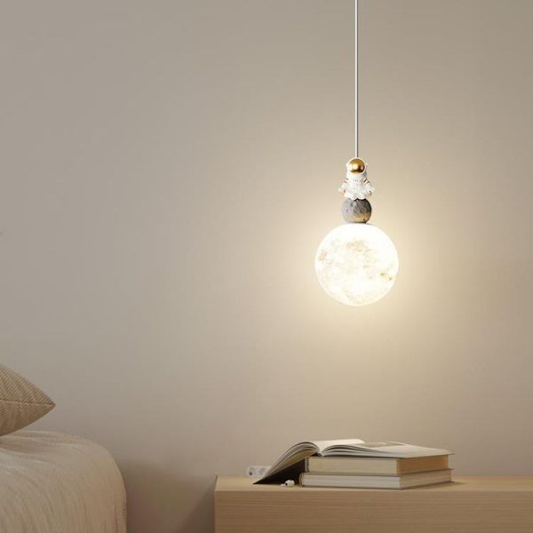 Modern Minimalist Astronaut Moon Iron Resin LED Pendant Light For Bedroom - Image 8