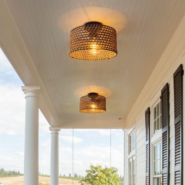 Japanese Wabi-sabi Hemp Rope Weaving Cylinder 1-Light Semi-Flush Mount Ceiling Light - Image 4