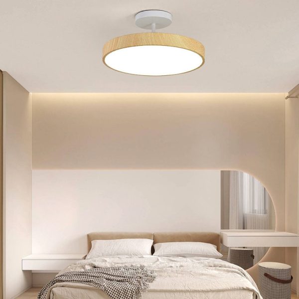 Japanese Wabi-sabi Minimalist Wood Grain Round LED Semi-Flush Mount Light - Image 18