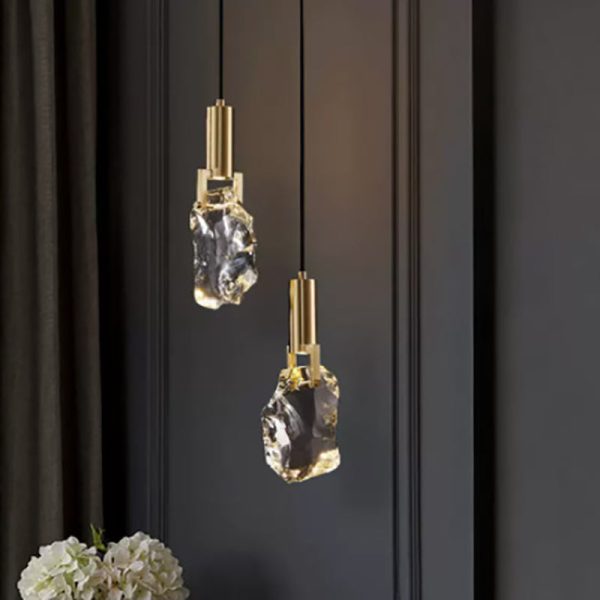 Modern Luxury Copper Irregular Crystal Stone LED Pendant Light For Living Room - Image 2