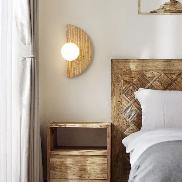 Japanese Wabi-sabi Semi-circular Stone Glass 1-Light Wall Sconce Lamp - Image 7