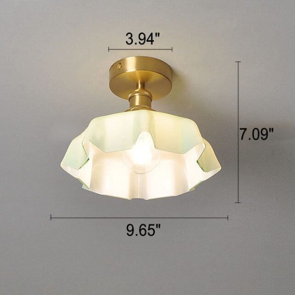 Japanese Vintage Cream Glass Floral Brass 1-Light Semi-Flush Mount Ceiling Light - Image 6