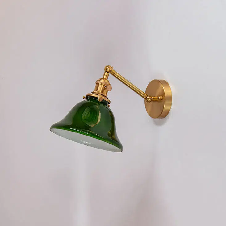 02-8d763c73-225e-4d73-bddf-3e5f9992ef68.jpg Vintage Green Glass Brass 1-Light Wall Sconce Lamp - Image 1