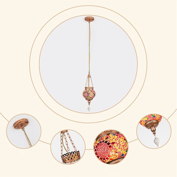 Contemporary Boho Iron Frame Stained Glass Ball Shade 1-Light Pendant Light For Living Room - Image 10