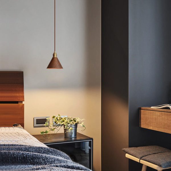 Nordic Minimalist Solid Wood Cone Copper 1-Light Pendant Light - Image 9