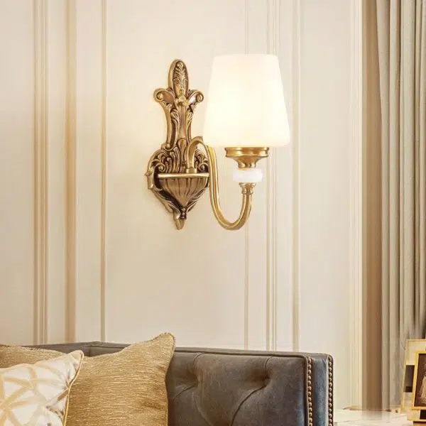 European Luxury Jade Glass Brass Cone Cup Shade 1/2 Light Wall Sconce Lamp - Image 13