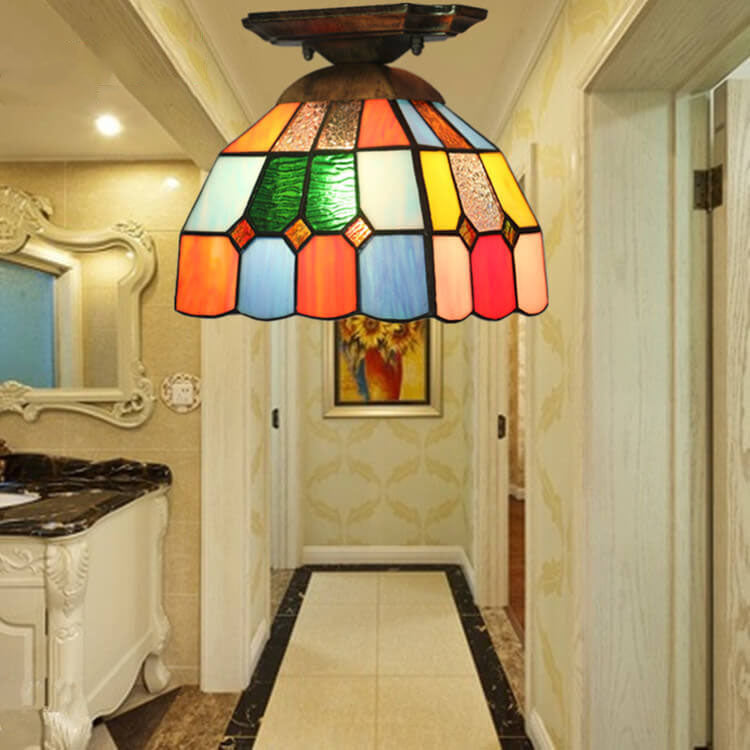 02-95aa2a1e-57c6-4a84-8f2a-a228a4b19cb8.jpg Tiffany Stained Glass Dome 1-Light Semi-Flush Mount Ceiling Light - Image 1