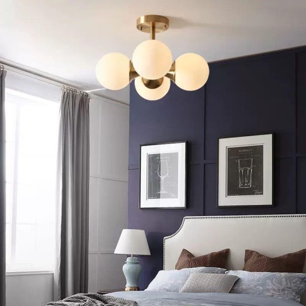 Modern Mid-Century Gold Finish Frame Glass Globe Ball 4-Light Chandelier For Living Room - Image 10