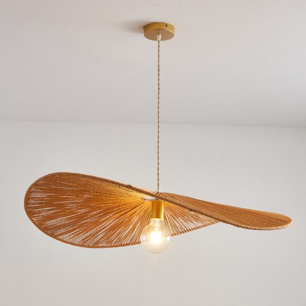 Japanese Minimalist Rope Weaving Straw Hat Round 1-Light Pendant Light - Image 3