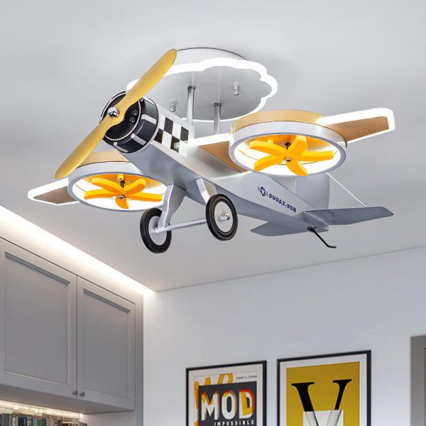 Creative Cartoon Airplane Iron Acrylic LED Kids Semi-Flush Mount Ceiling Light - Image 10