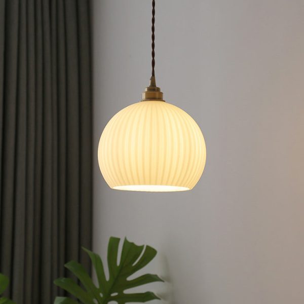 Modern Simplicity Ribbed Glass Semicircle Shade Copper 1-Light Pendant Light For Living Room - Image 3