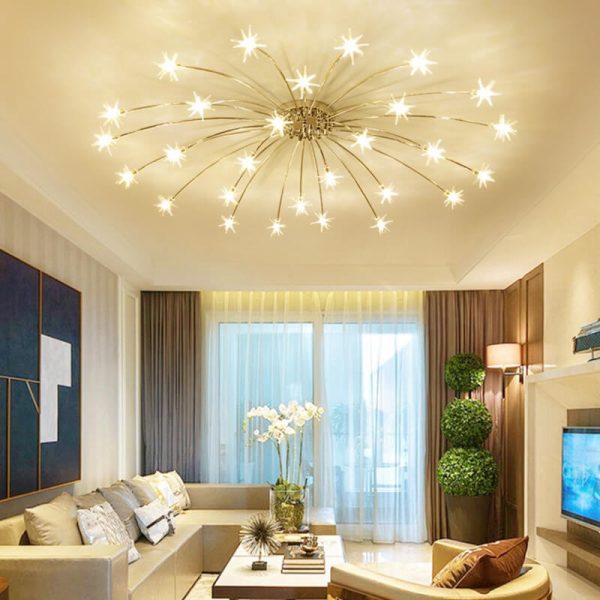 Contemporary Creative Full Of Star Iron 12/21/28 Light Flush Mount Ceiling Light For Living Room - Image 12