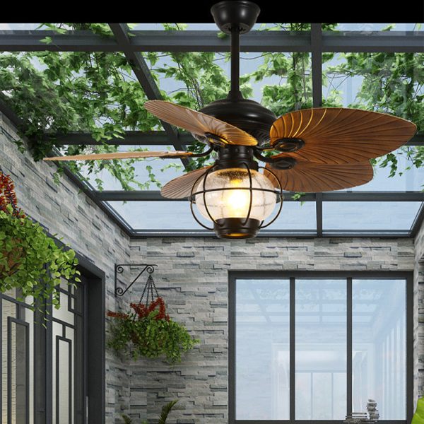 Traditional Rustic Lantern Banana Shaped Fan Leaf Iron Glass 1-Light Downrods Ceiling Fan Light For Outdoor Patio - Image 11
