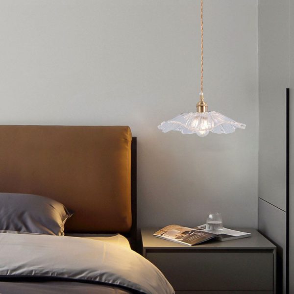 Nordic Vintage Clear Glass Flower Shape Brass 1-Light Pendant Light - Image 2