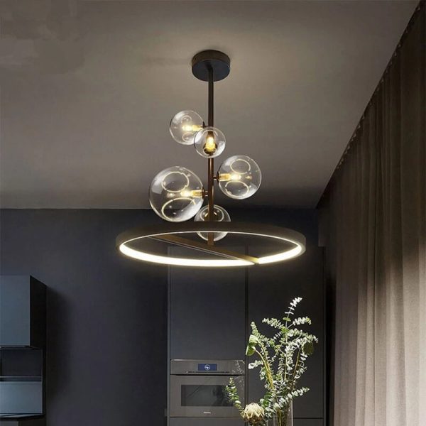 Nordic Modern Creative Round Bubble Ball Hardware Glass 5-Light Chandelier - Image 9