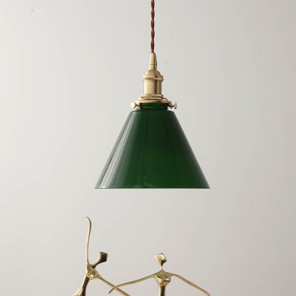 Contemporary Retro Green Cone Glass Copper 1-Light Pendant Light For Living Room - Image 4