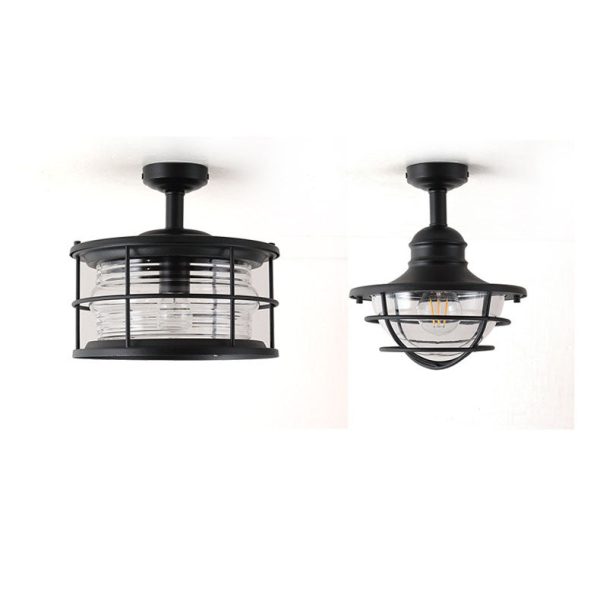 Industrial Vintage Glass Drum 1-Light Outdoor Semi-Flush Mount Ceiling Light - Image 6