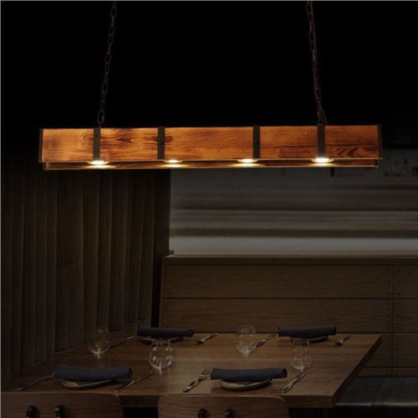 Traditional Vintage Solid Wood Long Bar LED Island Light Chandelier For Dining Room - Image 2
