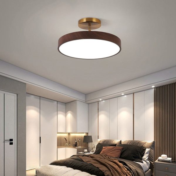 Japanese Wabi-sabi Minimalist Wood Grain Round LED Semi-Flush Mount Light - Image 14
