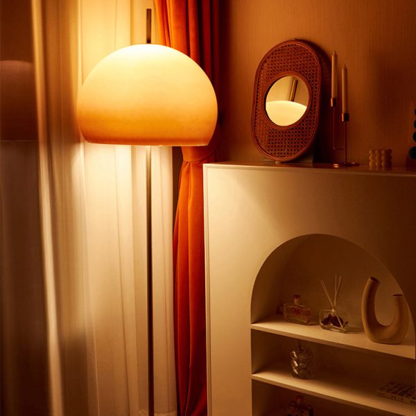 Contemporary Retro Mushroom Hardware Glass 2-Light Standing Floor Lamp For Living Room - Image 2