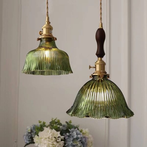Nordic Modern Minimalist Flower Copper Walnut Glass 1-Light Pendant Light - Image 10