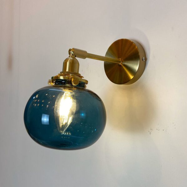 Japanese Vintage Round Ball Glass Brass 1-Light Wall Sconce Lamp - Image 11