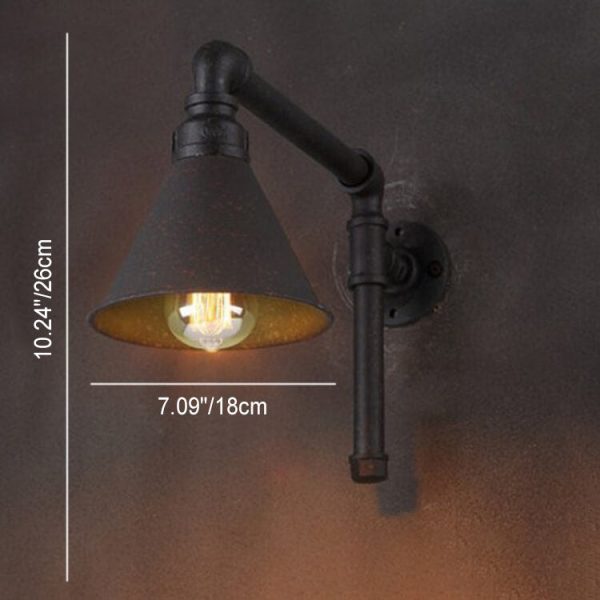 Industrial Vintage Plumbing Cone Iron 1-Light Wall Sconce Lamp - Image 8