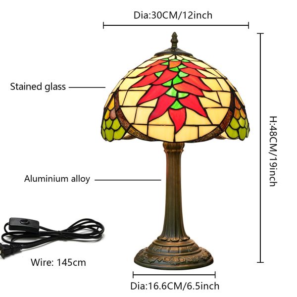 Traditional Tiffany Stained Glass Capsicum Round Shade 1-Light Table Lamp For Study - Image 4
