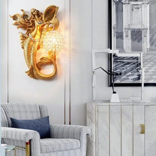 Modern Creative Resin Mermaid Shape Crystal Lampshade 1-Light Wall Sconce Lamp - Image 2