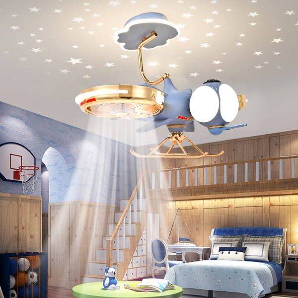 Modern Creative Resin Cartoon Airplane LED Flush Mount Ceiling Fan Light - Image 2
