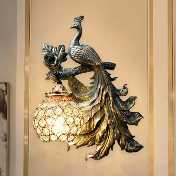 European Vintage Peacock Resin 1-Light Wall Sconce Lamp - Image 8