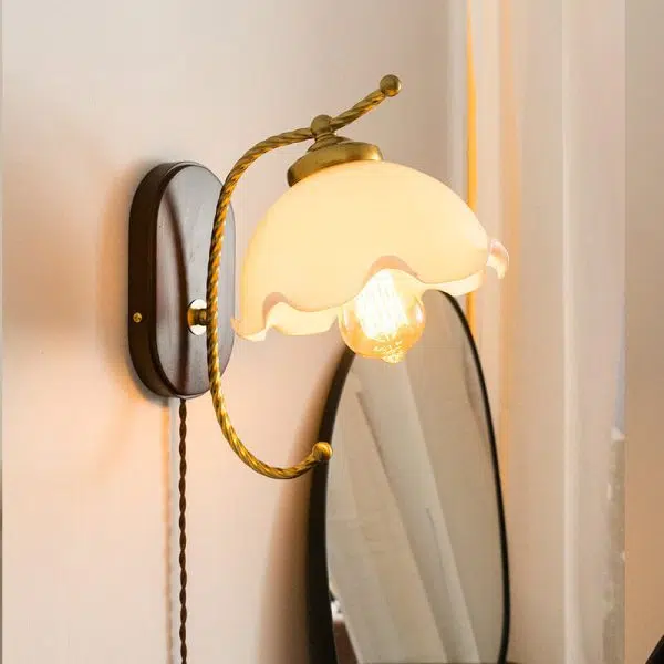 French Vintage Cream Glass Petal 1-Light Wall Sconce Lamp - Image 10