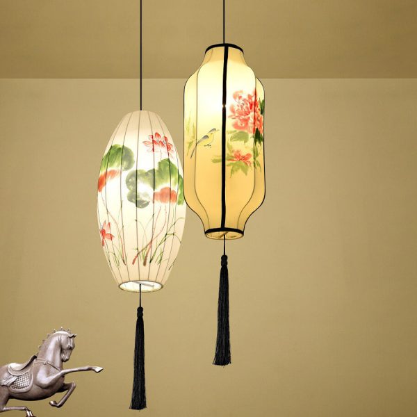Oriental Antique Handmade Oval Lantern Fabric 1-Light Pendant Light - Image 3