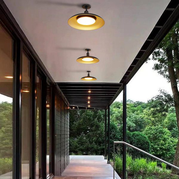 Contemporary Scandinavian Carbonized Steel Round Waterproof 1-Light Semi-Flush Mount Ceiling Light For Outdoor Patio - Image 4