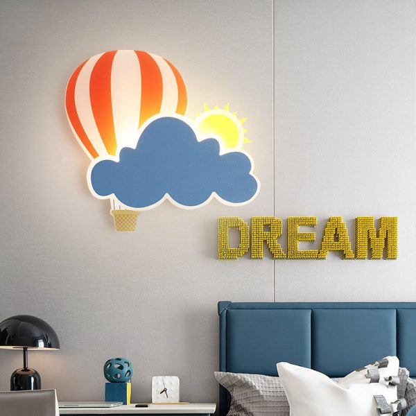 Contemporary Creative Kids Hot Air Balloon Clouds Iron Acrylic LED Wall Sconce Lamp For Bedroom - Image 2