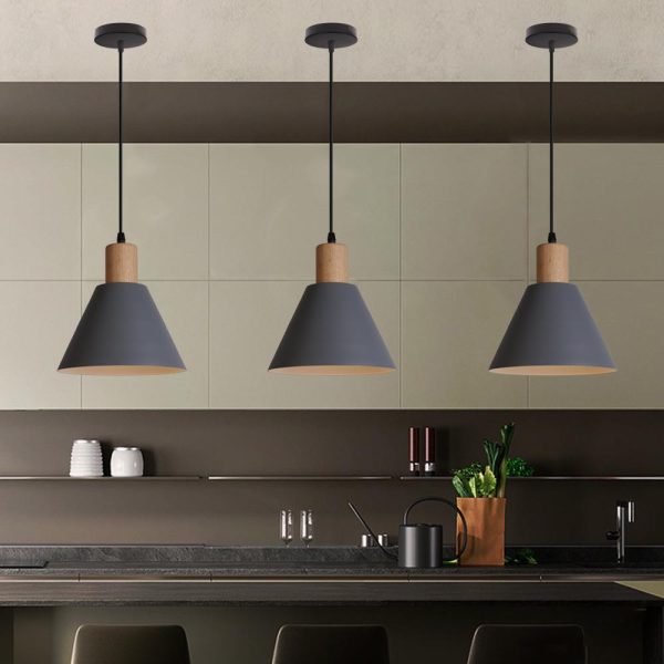 Nordic Vintage Iron Cone Wood Top 1-Light Pendant Light - Image 2
